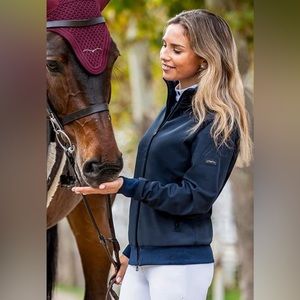 Animo Italy Equestrian 100% Wool Fully Lined Navy Zip Pullover Sweater Jacket XL